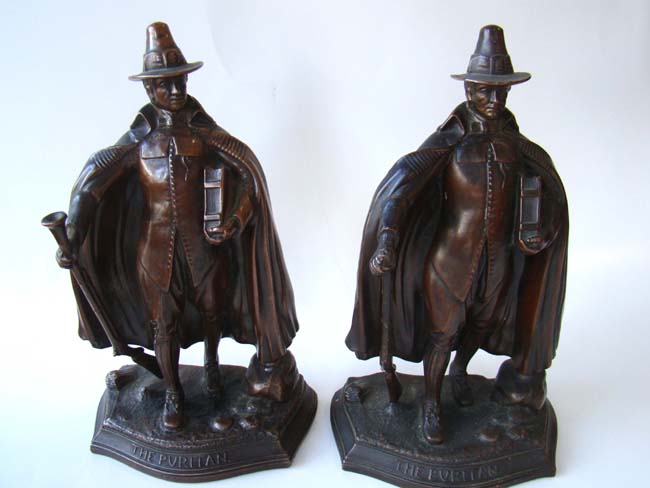 A RARE pair of The Puritan bookends by Jennings Brothers circa 1930